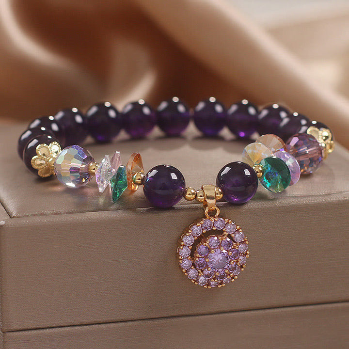 Bracelet de conscience spirituelle en Buddha Stones, améthyste, cristal vert, citrine, cristal blanc