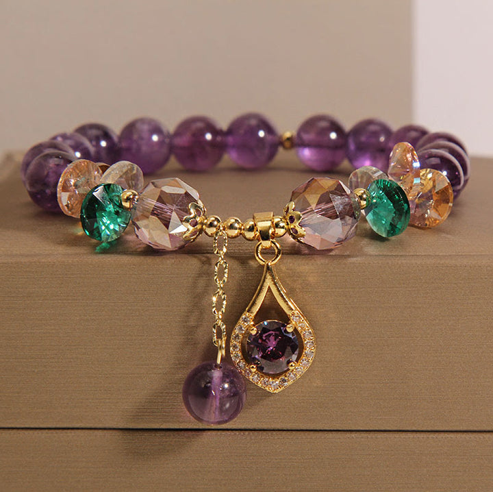 Bracelet de conscience spirituelle en Buddha Stones, améthyste, cristal vert, citrine, cristal blanc