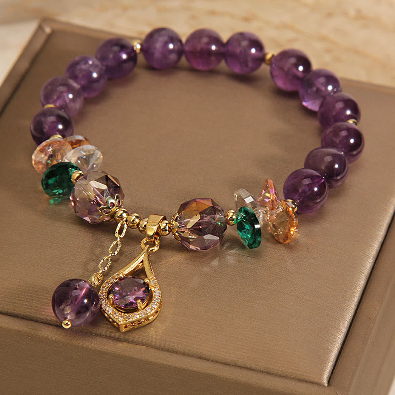 Bracelet de conscience spirituelle en Buddha Stones, améthyste, cristal vert, citrine, cristal blanc