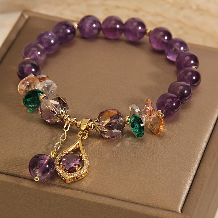 Bracelet de conscience spirituelle en Buddha Stones, améthyste, cristal vert, citrine, cristal blanc