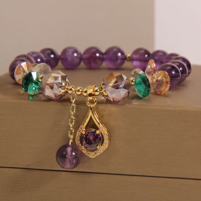 Bracelet de conscience spirituelle en Buddha Stones, améthyste, cristal vert, citrine, cristal blanc