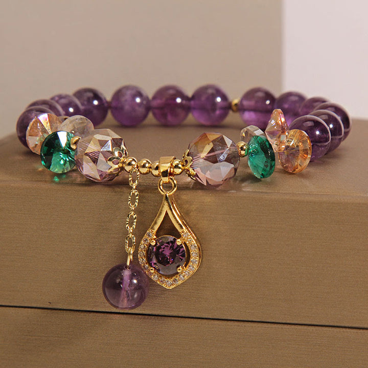 Bracelet de conscience spirituelle en Buddha Stones, améthyste, cristal vert, citrine, cristal blanc