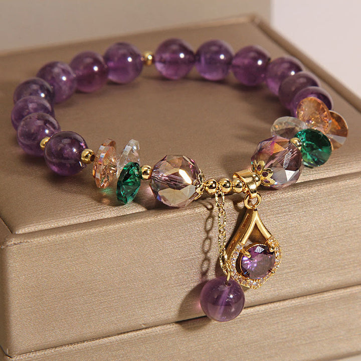 Bracelet de conscience spirituelle en Buddha Stones, améthyste, cristal vert, citrine, cristal blanc