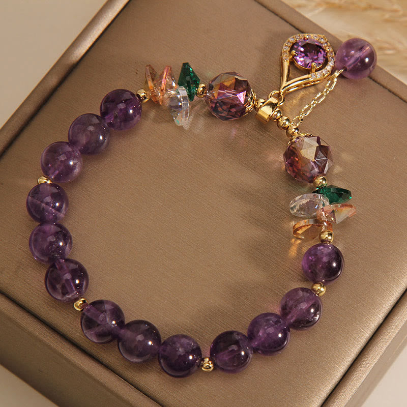 Bracelet de conscience spirituelle en Buddha Stones, améthyste, cristal vert, citrine, cristal blanc