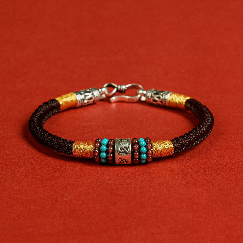 Bracelet de connexion en argent sterling 925 avec six mots vrais et fil rouge et fil noir Buddha Stones - Brun - 19 cm - image 2