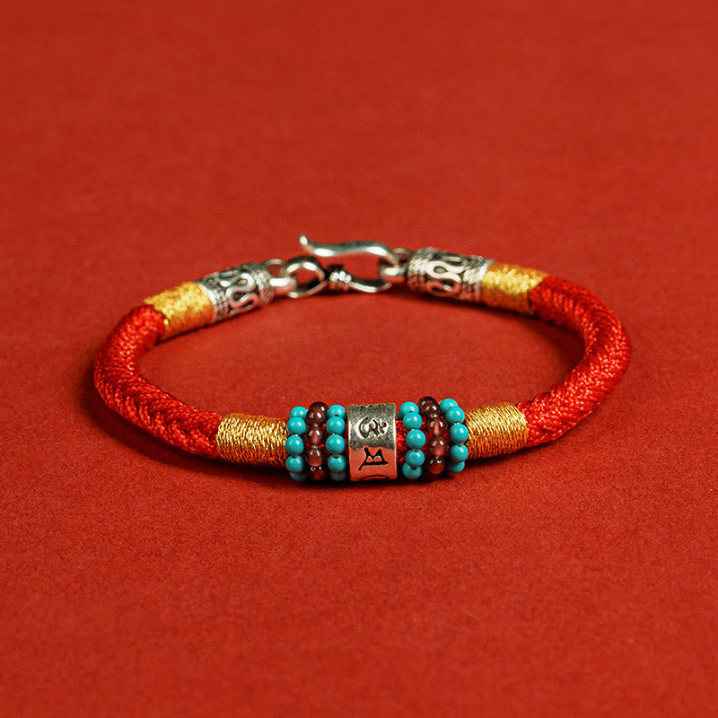 Bracelet de connexion en argent sterling 925 avec six mots vrais et fil rouge et fil noir Buddha Stones - Rouge - 19 cm - image 1