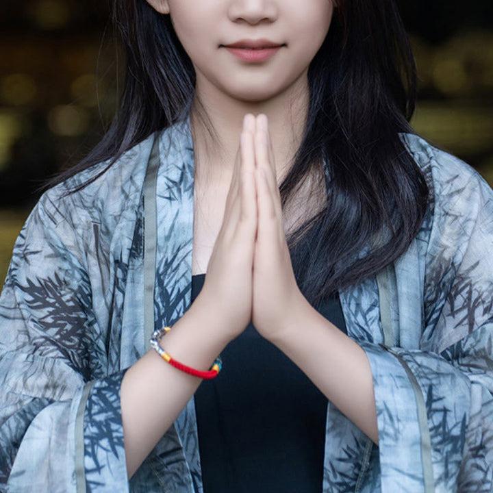 Bracelet de connexion en argent sterling 925 avec six mots vrais et fil rouge et fil noir Buddha Stones - image 9