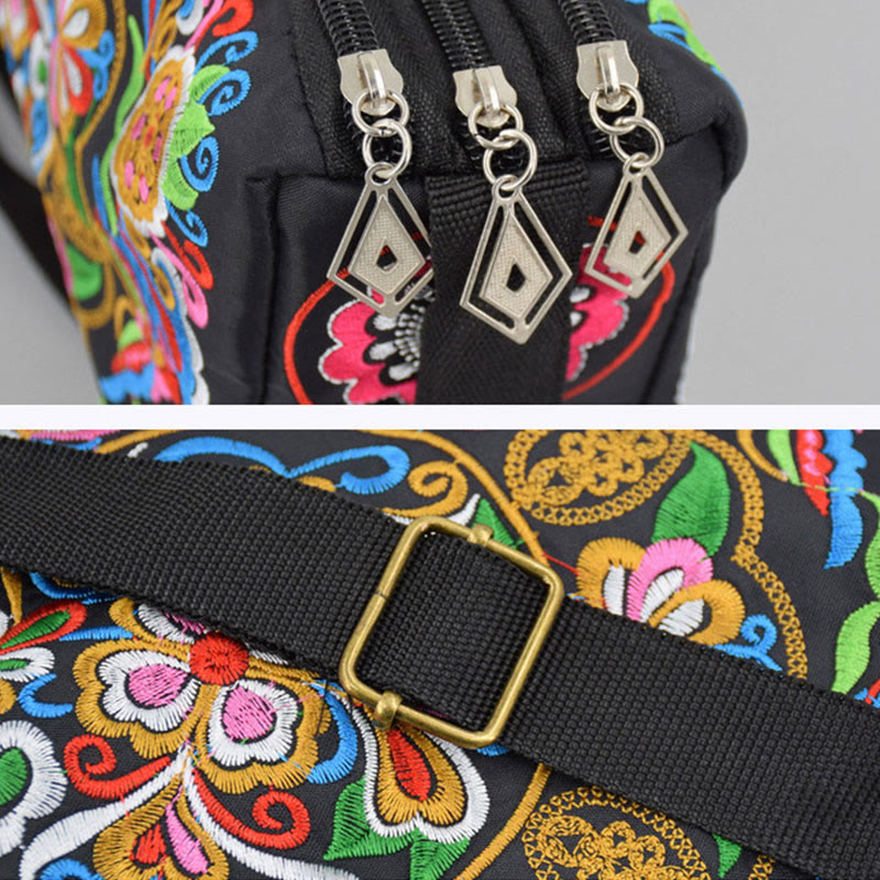 Sac à main en toile brodé recto verso Buddha Stones Galsang Inula Fleur Pivoine Paon