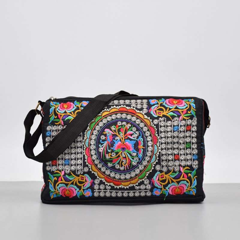 Sac à main en toile brodé recto verso Buddha Stones Galsang Inula Fleur Pivoine Paon