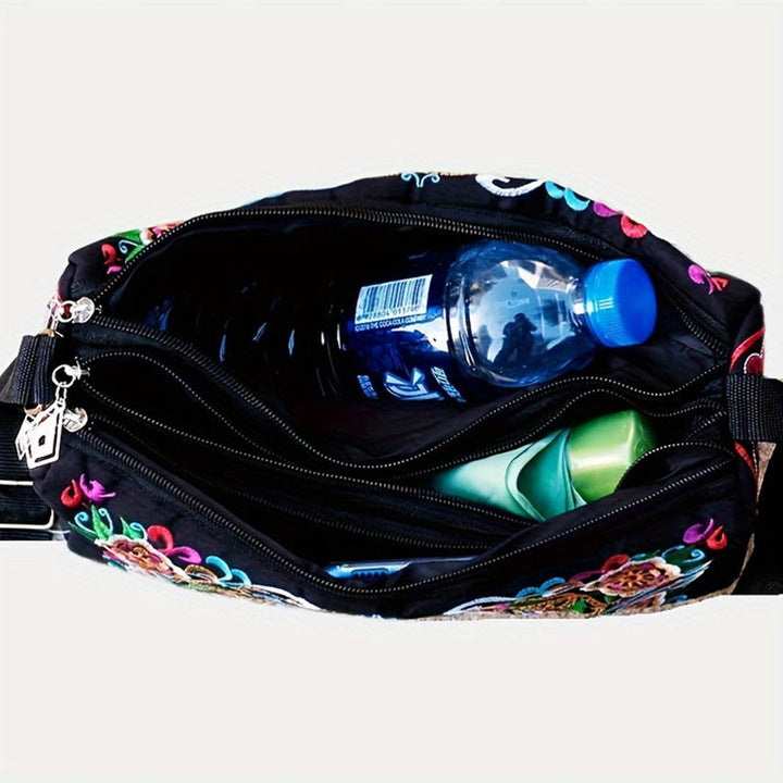 Sac à main en toile brodé recto verso Buddha Stones Galsang Inula Fleur Pivoine Paon