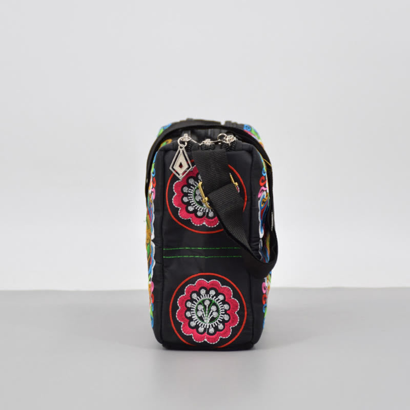 Sac à main en toile brodé recto verso Buddha Stones Galsang Inula Fleur Pivoine Paon