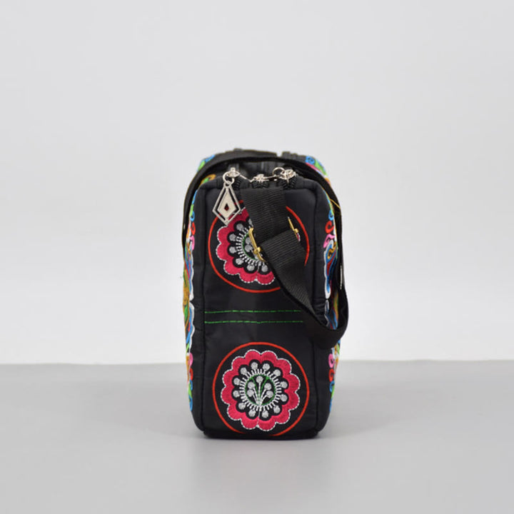 Sac à main en toile brodé recto verso Buddha Stones Galsang Inula Fleur Pivoine Paon