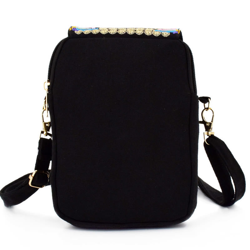 Sac à main en toile avec broderie de fleurs d'inula et de pivoine de Buddha Stones