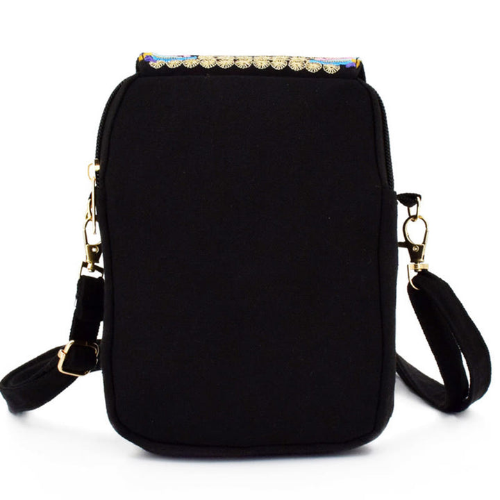 Sac à main en toile avec broderie de fleurs d'inula et de pivoine de Buddha Stones