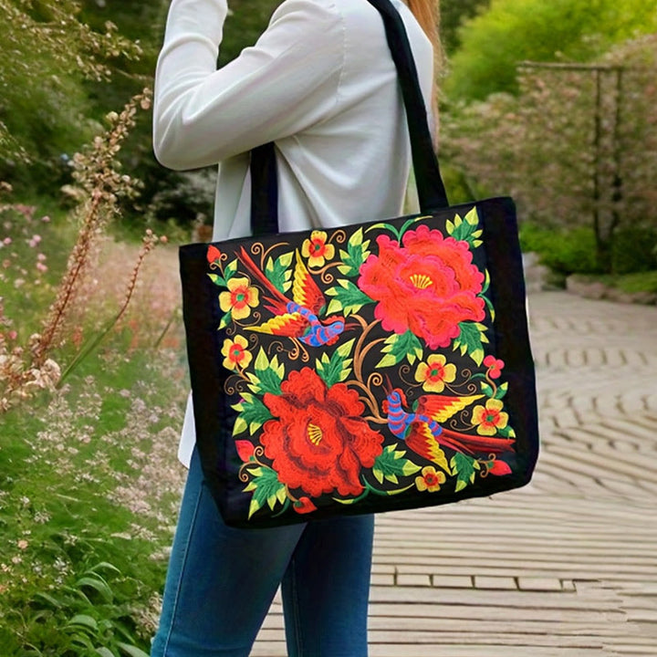 Sac à main en toile brodée Buddha Stones Galsang Magpie Pivoine Camélia Chrysanthème