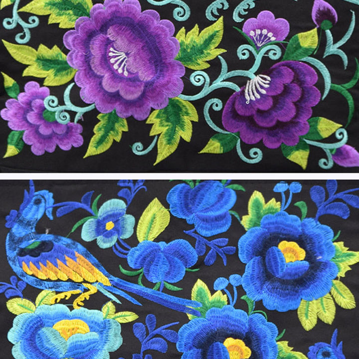 Sac à main en toile brodée Buddha Stones Galsang Magpie Pivoine Camélia Chrysanthème