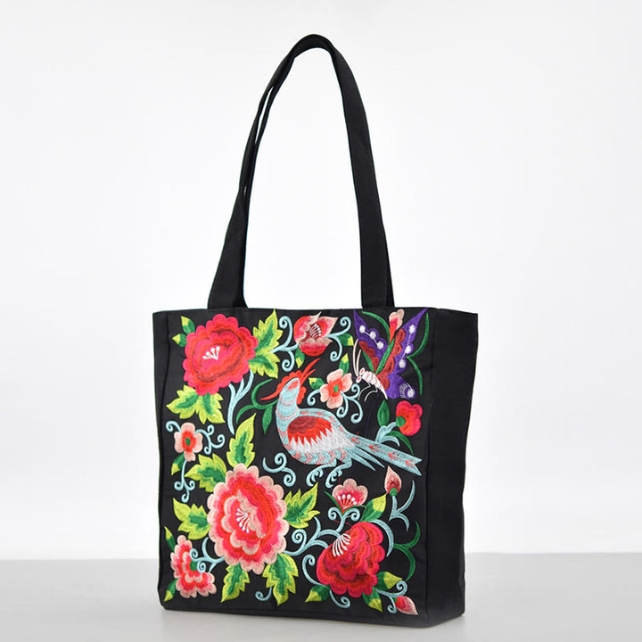 Sac à main en toile brodée Buddha Stones Galsang Magpie Pivoine Camélia Chrysanthème