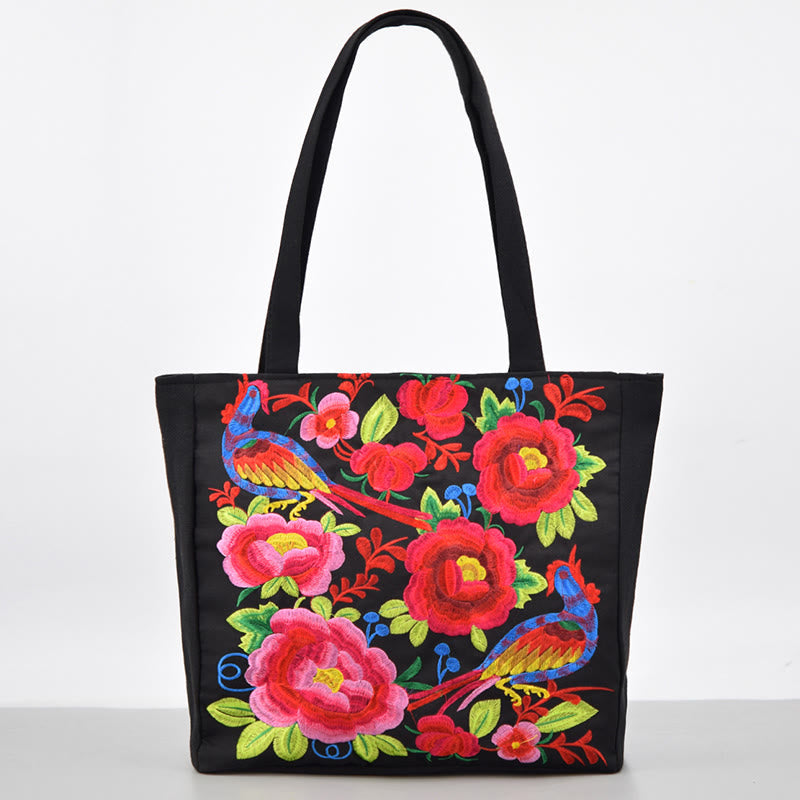 Sac à main en toile brodée Buddha Stones Galsang Magpie Pivoine Camélia Chrysanthème