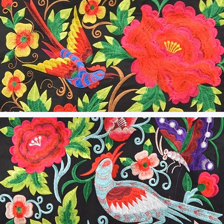 Sac à main en toile brodée Buddha Stones Galsang Magpie Pivoine Camélia Chrysanthème