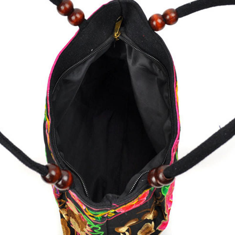 Sac à main en toile de coton avec broderie recto verso , Buddha Stones, arbre à argent, pivoine, phénix, fleur de pommier