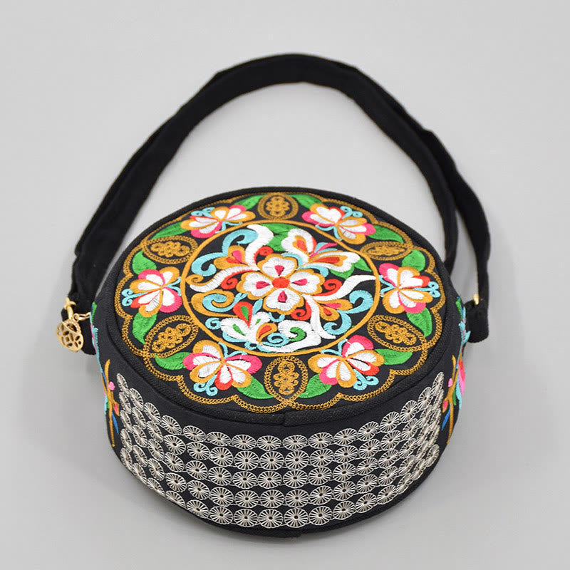 Buddha Stones à Argent Galsang Inula Fleur Pivoine Rose Paon Broderie Recto-Verso Toile Sac à Main Sac à Bandoulière