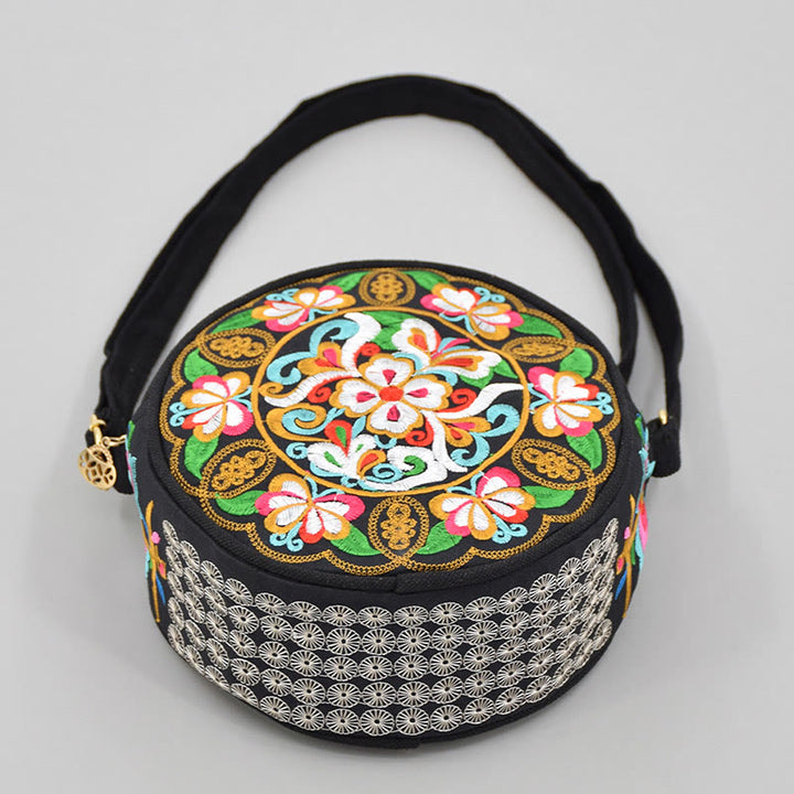 Buddha Stones à Argent Galsang Inula Fleur Pivoine Rose Paon Broderie Recto-Verso Toile Sac à Main Sac à Bandoulière