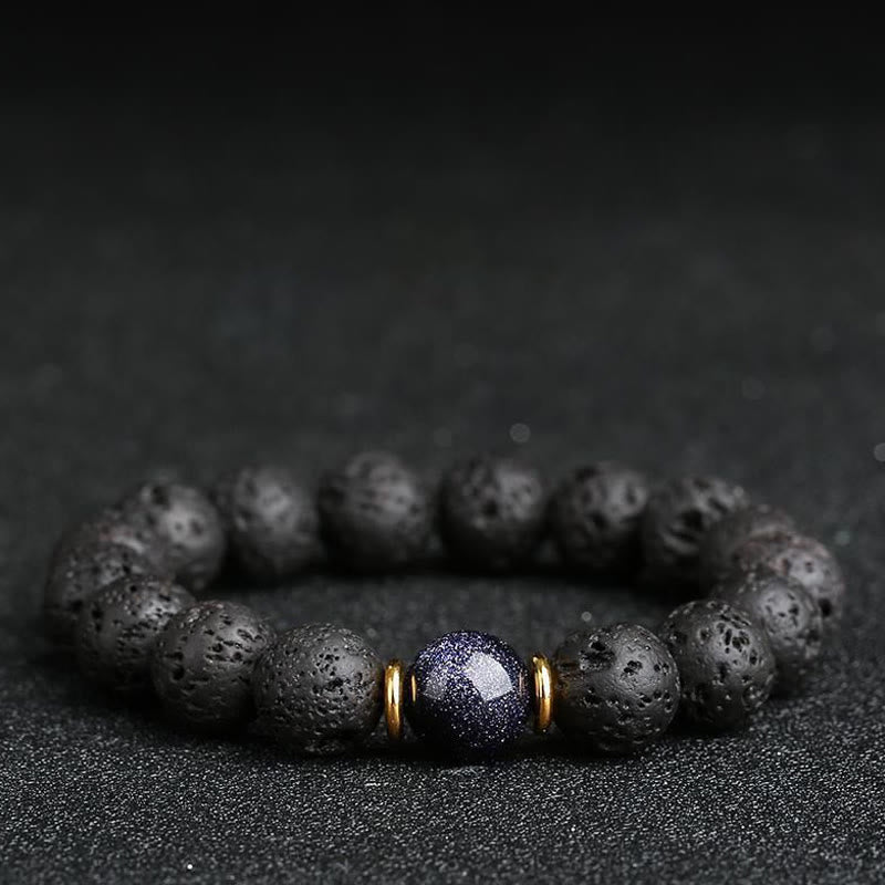 Bracelet de guérison en pierre de lave et grès bleu avec Buddha Stones