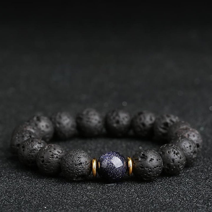 Bracelet de guérison en pierre de lave et grès bleu avec Buddha Stones