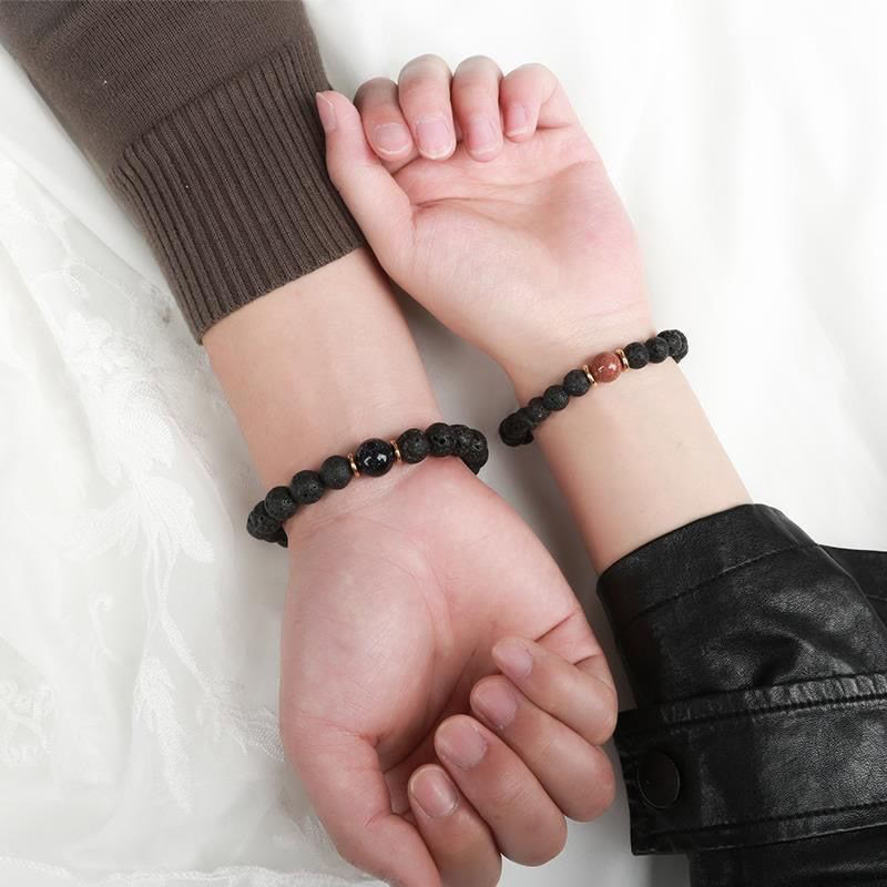 Bracelet de guérison en pierre de lave et grès bleu avec Buddha Stones