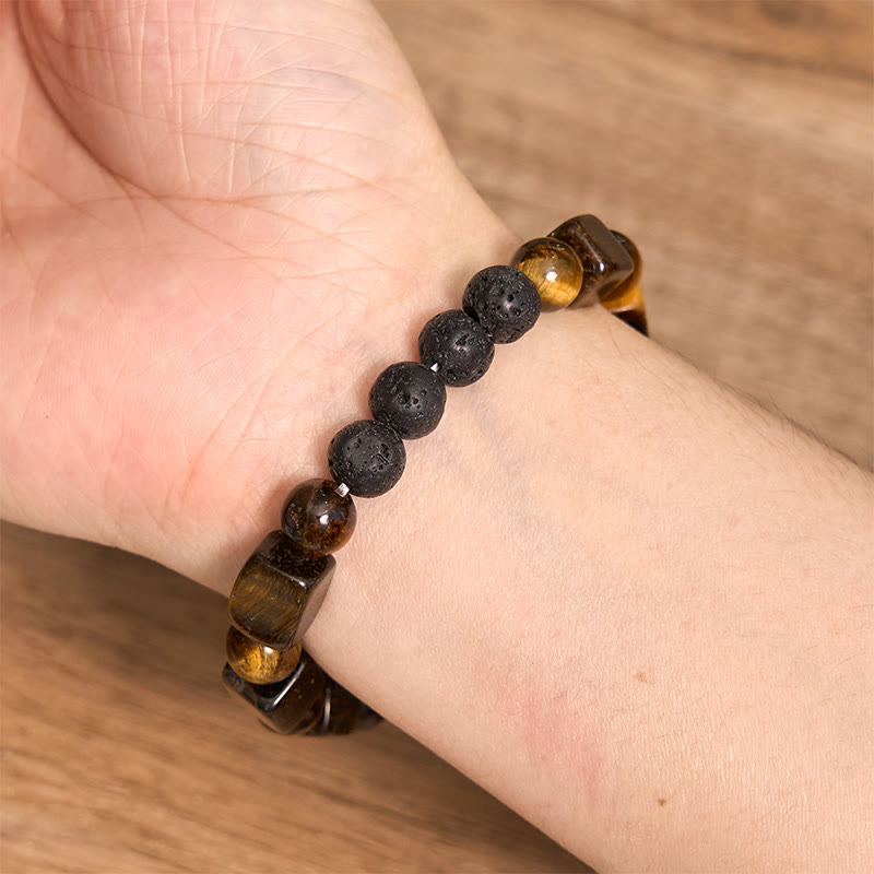 Bracelet de soutien en pierre de lave et Buddha Stones en forme de cube avec cristaux divers