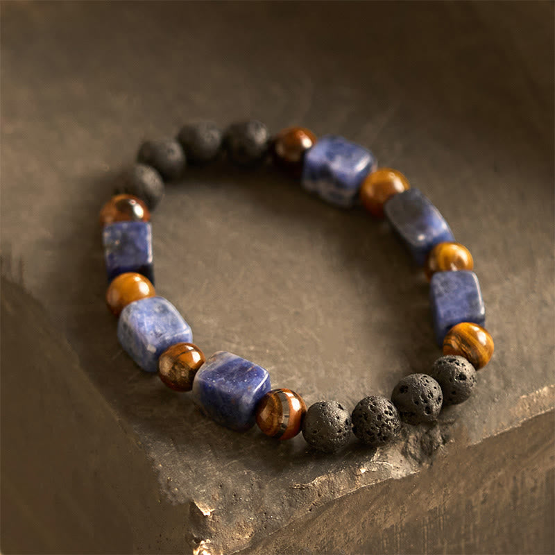 Bracelet de soutien en pierre de lave et Buddha Stones en forme de cube avec cristaux divers