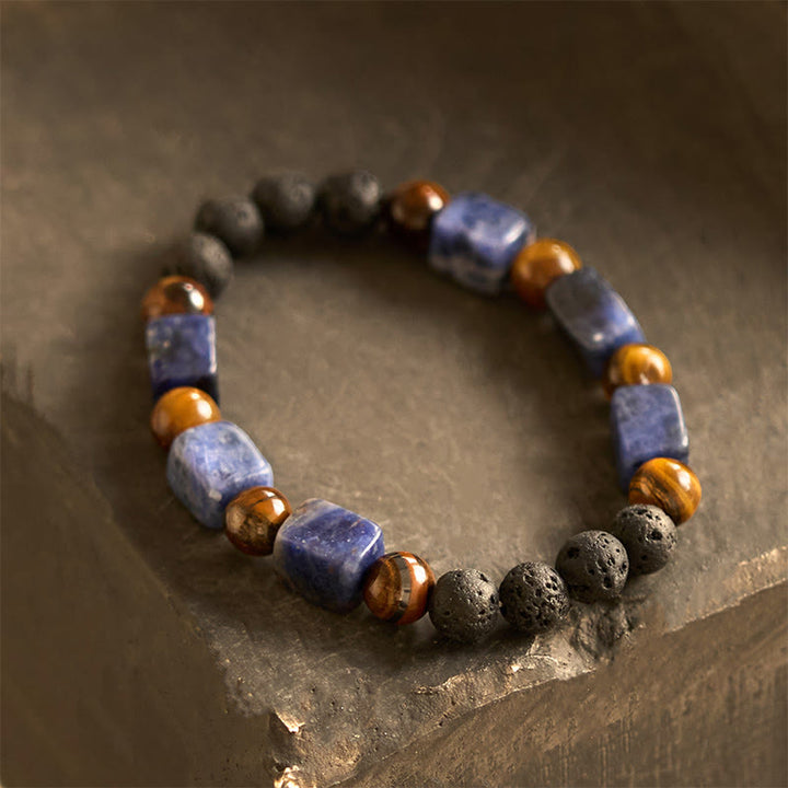 Bracelet de soutien en pierre de lave et Buddha Stones en forme de cube avec cristaux divers
