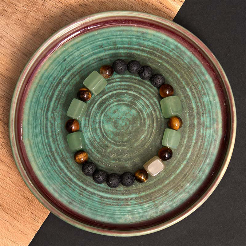 Bracelet de soutien en pierre de lave et Buddha Stones en forme de cube avec cristaux divers
