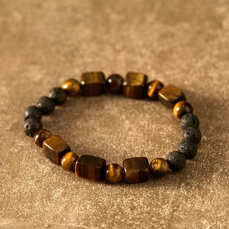 Bracelet de soutien en pierre de lave et Buddha Stones en forme de cube avec cristaux divers