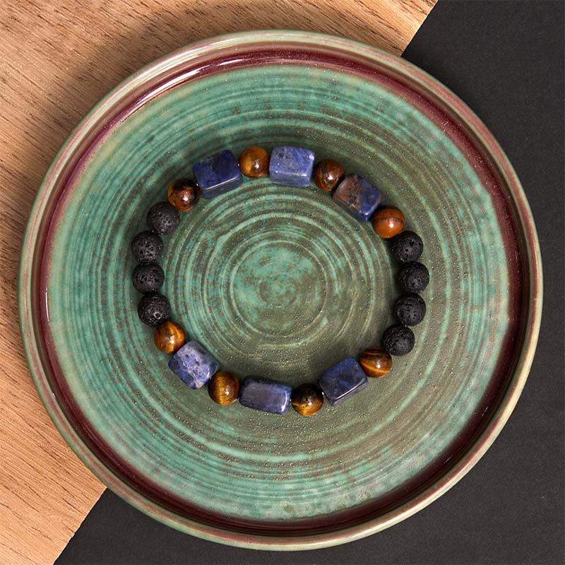 Bracelet de soutien en pierre de lave et Buddha Stones en forme de cube avec cristaux divers