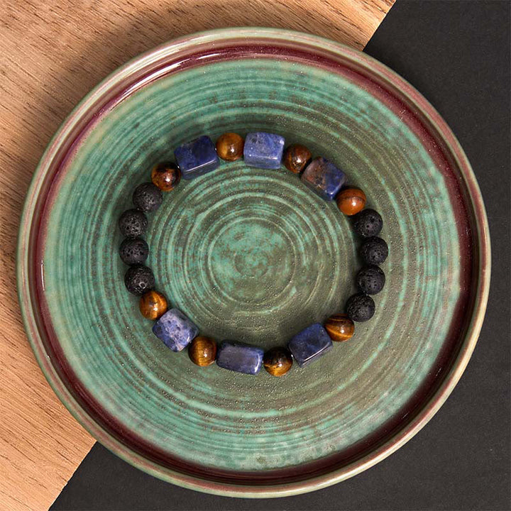Bracelet de soutien en pierre de lave et Buddha Stones en forme de cube avec cristaux divers