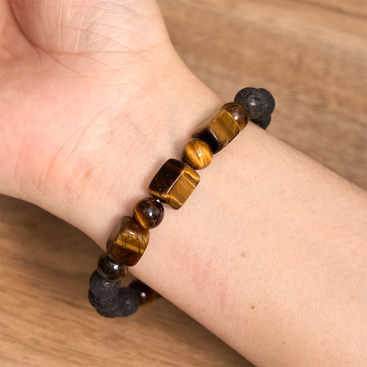 Bracelet de soutien en pierre de lave et Buddha Stones en forme de cube avec cristaux divers