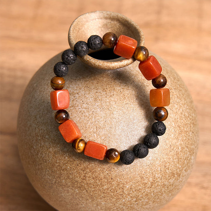 Bracelet de soutien en pierre de lave et Buddha Stones en forme de cube avec cristaux divers