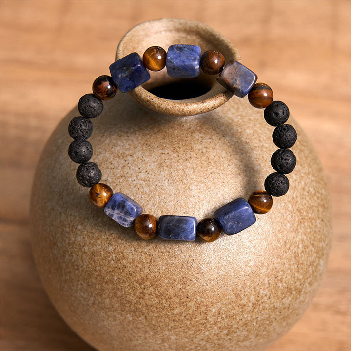 Bracelet de soutien en pierre de lave et Buddha Stones en forme de cube avec cristaux divers