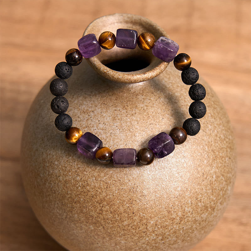 Bracelet de soutien en pierre de lave et Buddha Stones en forme de cube avec cristaux divers
