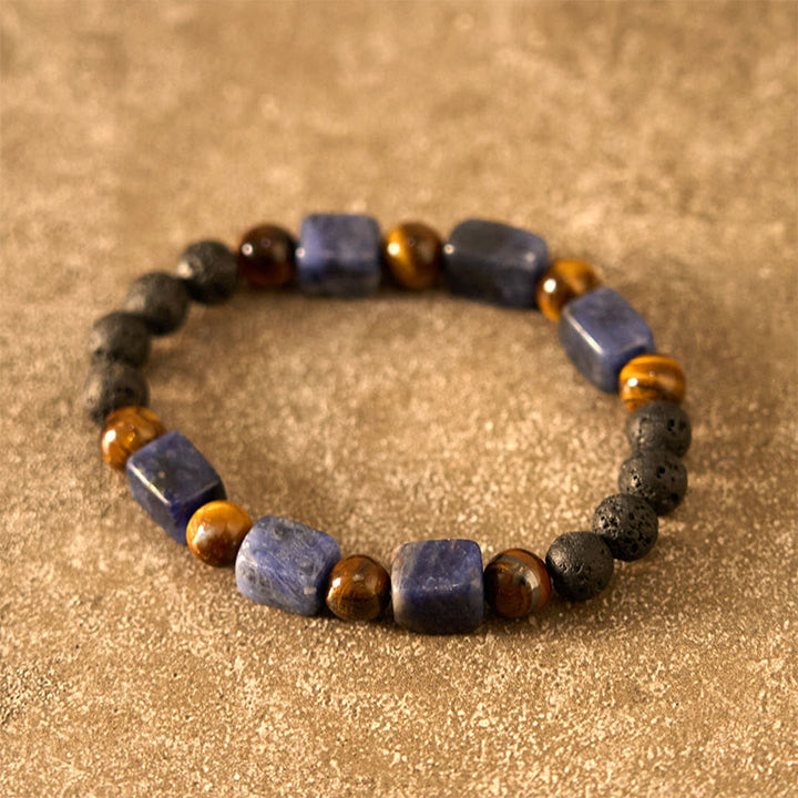 Bracelet de soutien en pierre de lave et Buddha Stones en forme de cube avec cristaux divers