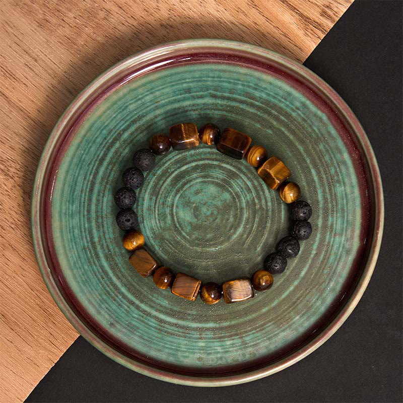 Bracelet de soutien en pierre de lave et Buddha Stones en forme de cube avec cristaux divers