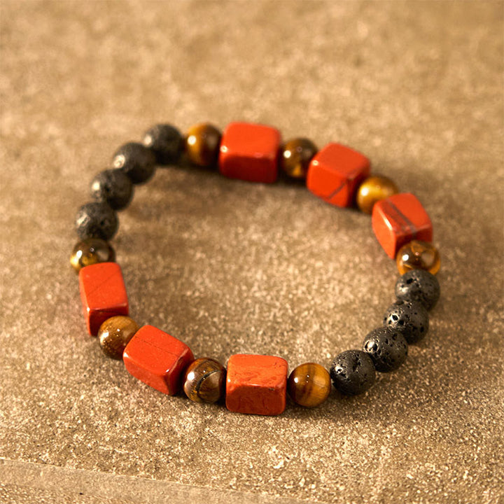Bracelet de soutien en pierre de lave et Buddha Stones en forme de cube avec cristaux divers