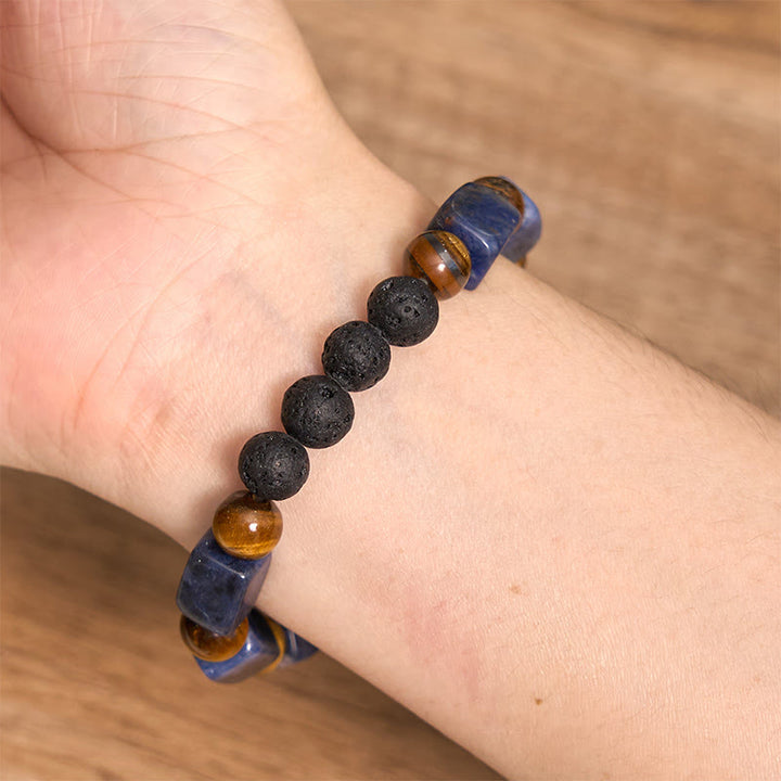 Bracelet de soutien en pierre de lave et Buddha Stones en forme de cube avec cristaux divers