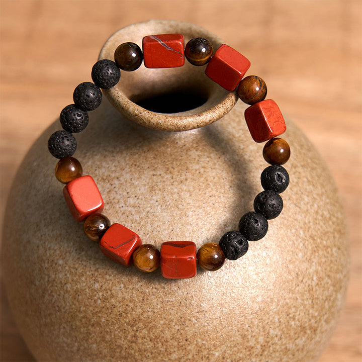 Bracelet de soutien en pierre de lave et Buddha Stones en forme de cube avec cristaux divers