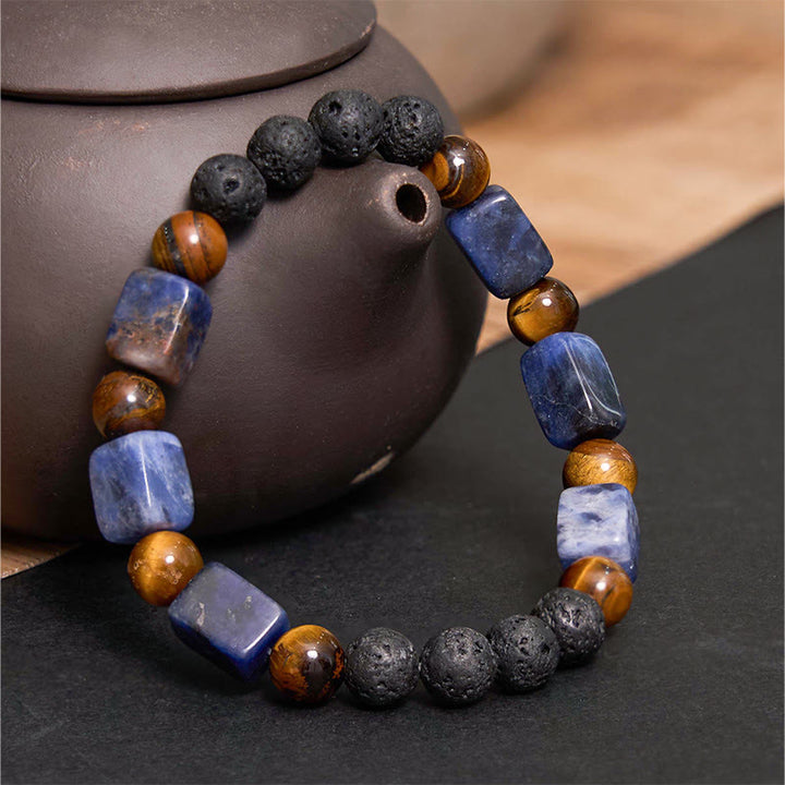 Bracelet de soutien en pierre de lave et Buddha Stones en forme de cube avec cristaux divers