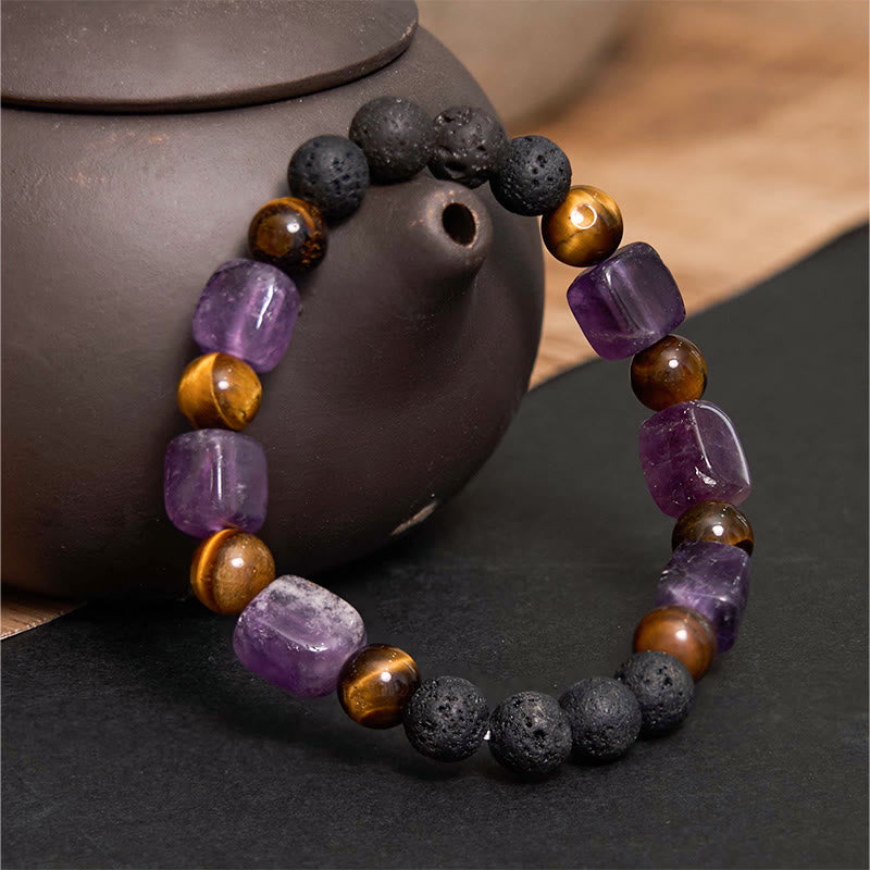 Bracelet de soutien en pierre de lave et Buddha Stones en forme de cube avec cristaux divers