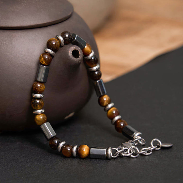 Bracelet chaîne à boucle en hématite œil de tigre et Buddha Stones