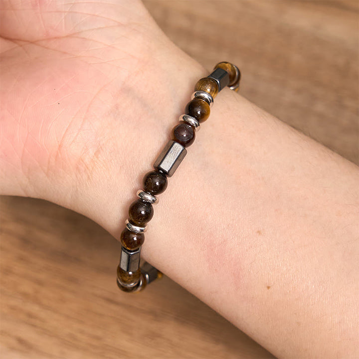 Bracelet chaîne à boucle en hématite œil de tigre et Buddha Stones
