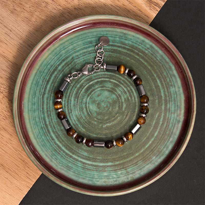 Bracelet chaîne à boucle en hématite œil de tigre et Buddha Stones